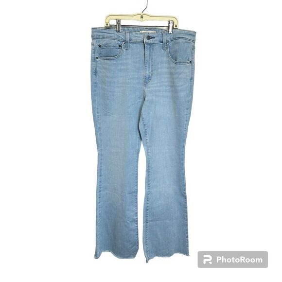 Levis 726 Jeans Women Size 33 Flared Bell Bottoms Stretch‎ Blue Denim Distressed - Picture 1 of 13